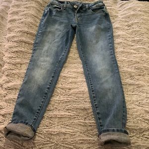 Maurices mid rise skinny jeans flannel cuff detail fits size 2-4